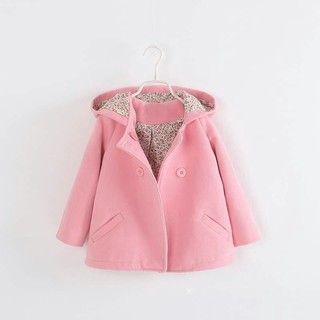 Áo khoác dạ cho bé gái mũ liền 2 màu hồng cute