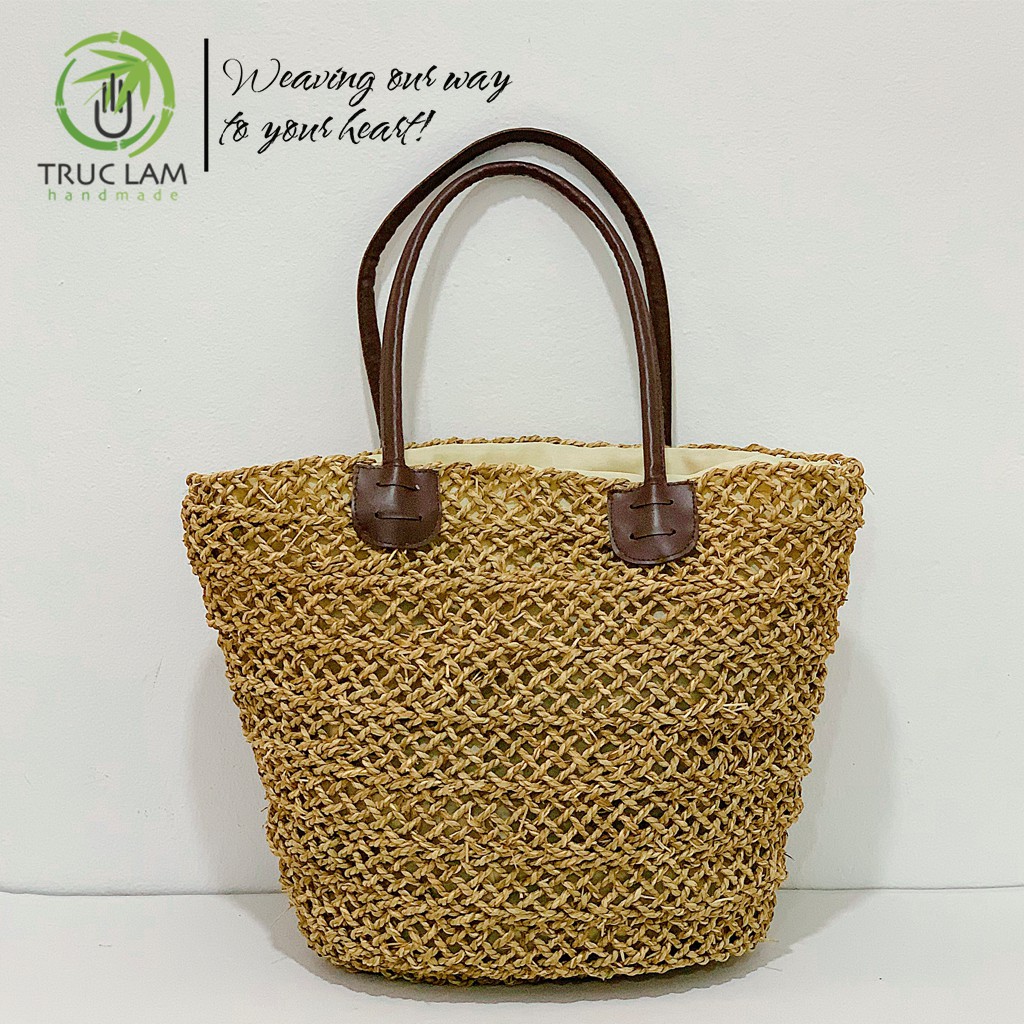Túi Xách Cói Tote Thời Trang Nữ Bện Thủ Công Quai Da – Trúc Lâm Handmade