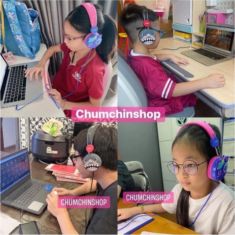 Tai nghe Smiggle có dây cho bé hoạ tiết Unicorn , Cá mập , Đen bóng đá