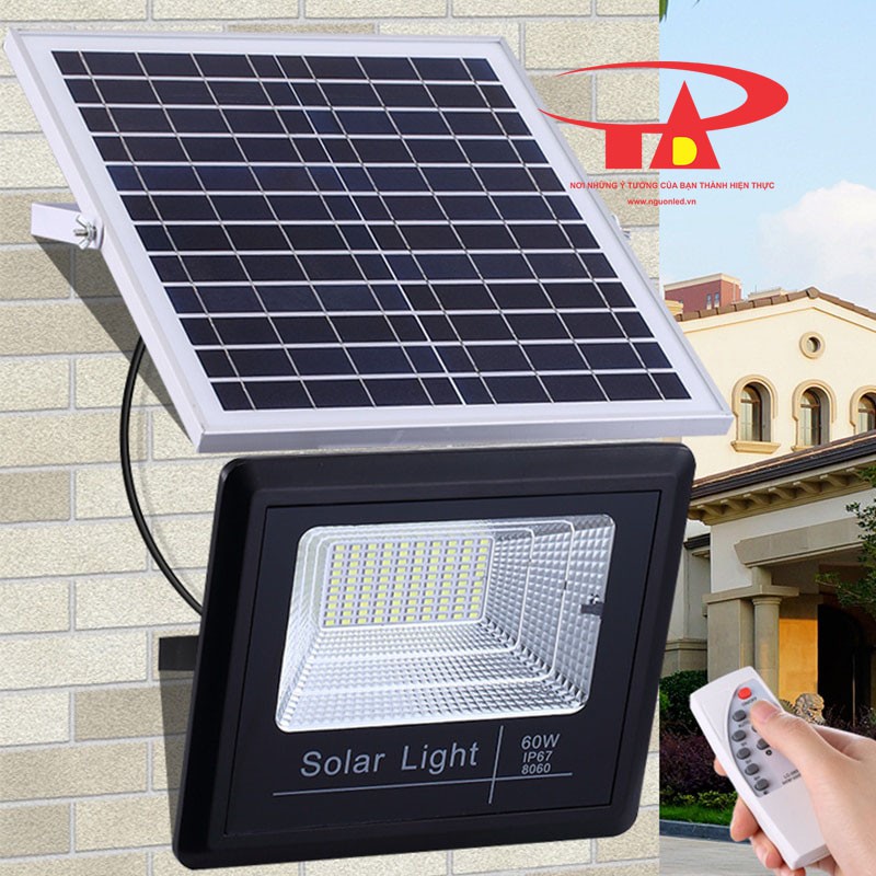 Solar Light 60W, Đèn pha năng lượng mặt trời (NÊN MUA) loại tốt, giá rẻ, chất lượng dùng chiếu sáng banner...