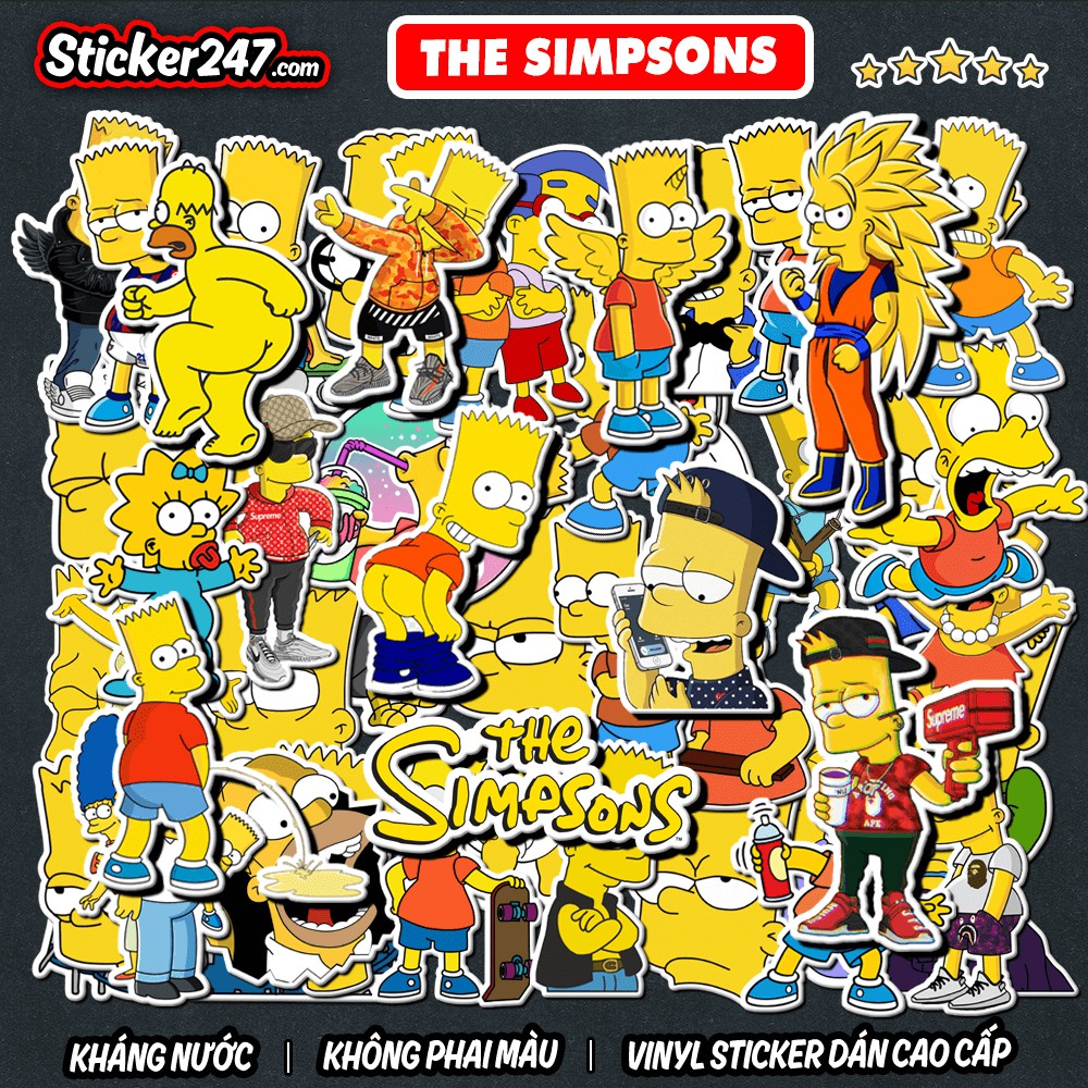 Sticker Bart Simpson hoạt hình The Simpsons ▪️ Chống nước ▪️ Dán Laptop, đàn guitar, mũ bảo hiểm, vali ▪️ Sticker 247