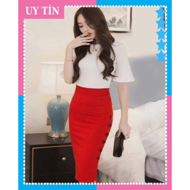 [ HÀNG CAO CẤP ] CHÂN VÁY BÚT CHÌ PHỐI NÚT | BigBuy360 - bigbuy360.vn