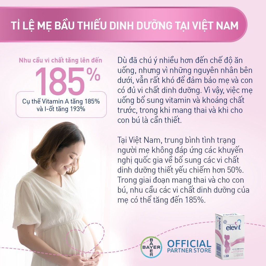 Hộp viên uống Vitamin tổng hợp Elevit cho mẹ bầu và sau sinh nhập khẩu chính hãng Bayer, hộp 30v