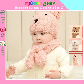 Set khăn mũ gấu bắc cực lông cừu bé trai/bé gái lông cừu Giá rẻ