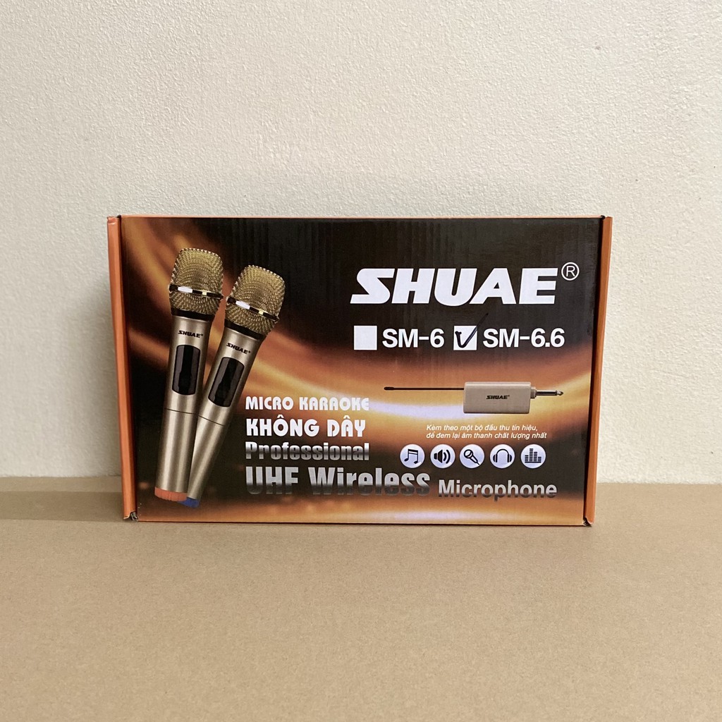 Bộ 2 micro Karaoke không dây SHUAE SM-6.6 hỗ trợ thiết bị có jack cắm 6.5mm