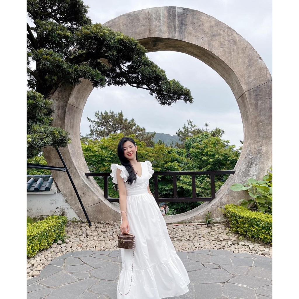 Váy Maxi vai bèo khoét lưng nơ xẻ đùi ,Đầm maxi chất thô mềm vintage siêu xinh | BigBuy360 - bigbuy360.vn