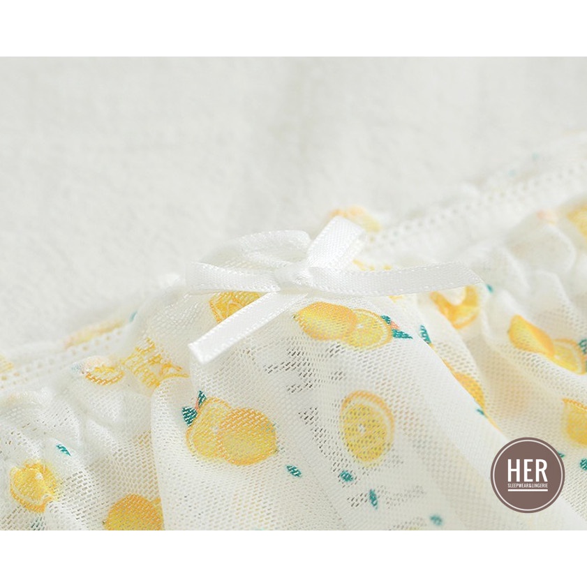 Quần Lót Nữ Ren Cao Cấp Thoáng Mát Viền Lưới Nhún Họa Tiết Dễ Thương QR01 - Her Sleepwear