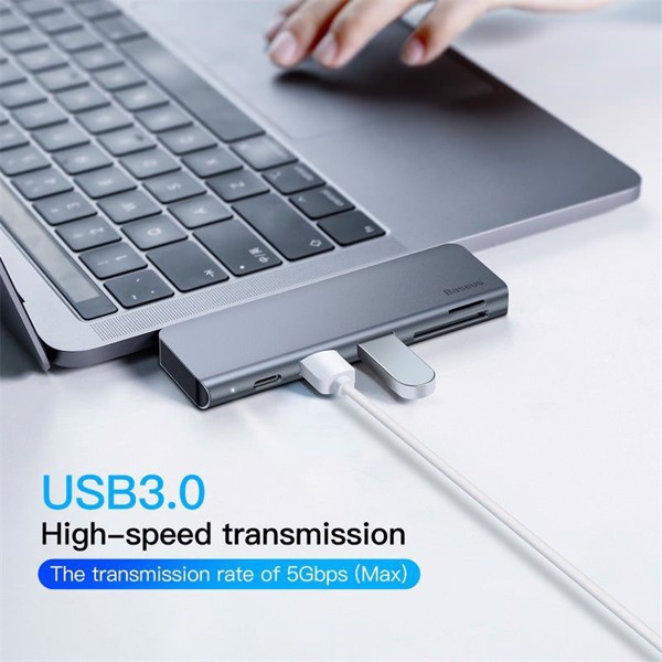 Hub Type C Chuyển Đổi 5 Trong 1 BASEUS Harmonica Usb 3.0, Tf/Sd Card Reader, Type C Pd Adapter Cho Macbook/ Ipad/ Laptop