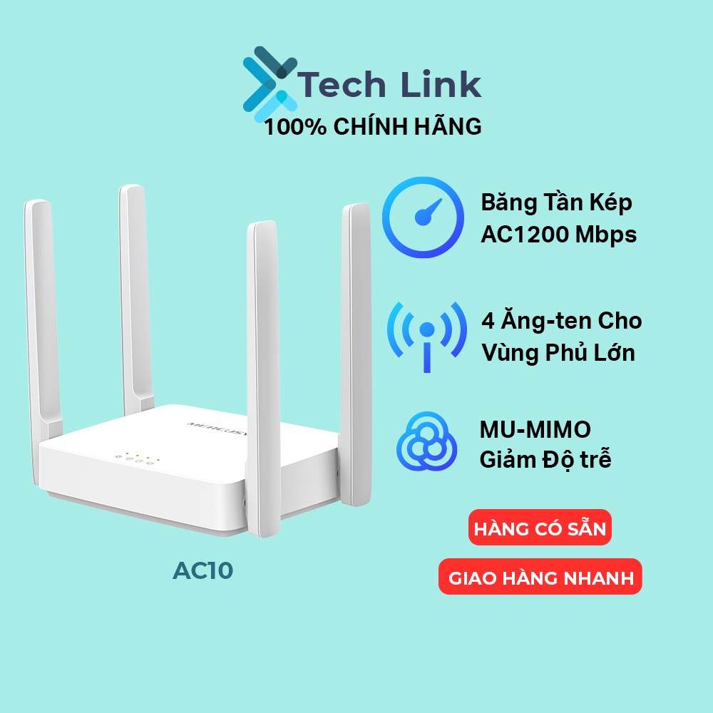 [Hỏa tốc] Bộ Phát Wifi Mercusys AC10 Băng Tần Kép Chuẩn AC 1200Mbps