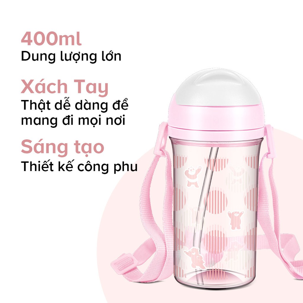 Bình nước Miniso We Bare Bears trong suốt in họa tiết có ống hút 400ml | BigBuy360 - bigbuy360.vn