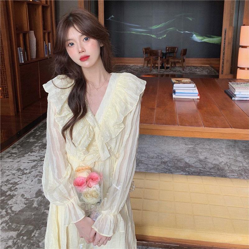 Đầm Midi Cổ Chữ V Thời Trang Mùa Xuân Pháp 2022 Cho Nữ