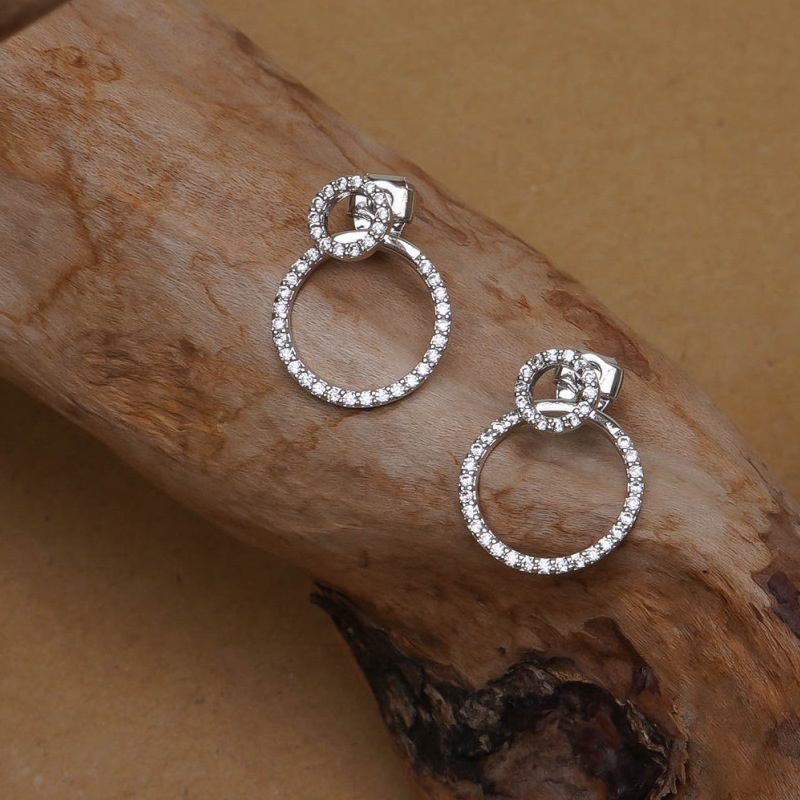 1 Cặp Bông Tai Tròn Đính Đá Zircon Sang Trọng Phong Cách Hàn Quốc Thời Trang