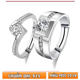 Cặp nhẫn đôi đính đá - cặp nhẫn đôi bạc 925 - nhẫn bạc nam - nhẫn bạc nữ