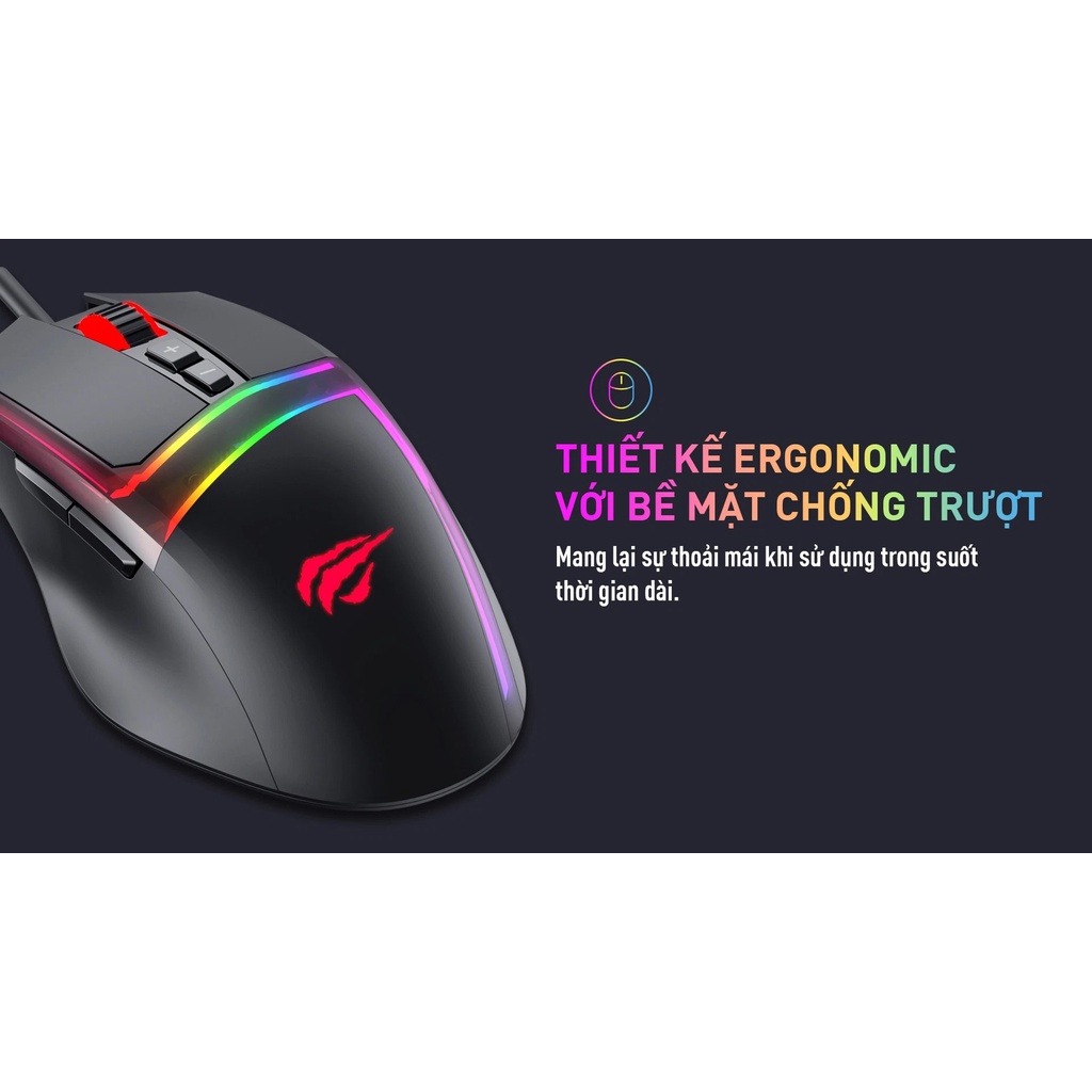 【Giao Hỏa Tốc】Chuột Gaming Có Dây Havit MS953 RGB Blacklit, 6 Chế Độ DPI, 7 Nút Control, 20 Triệu Lần Nhấn - Chính Hãng