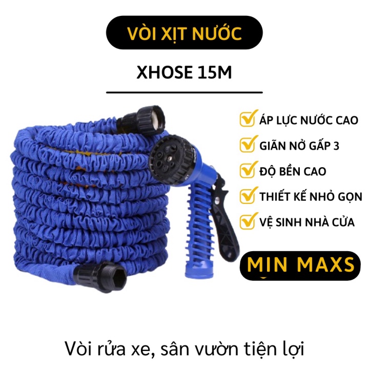 Vòi giãn nở Xhose 15M - Vòi xịt tưới cây, sân vườn, rửa xe thông minh bằng cao su và vải co giãn 3 lần 2130 [MINMAXS]