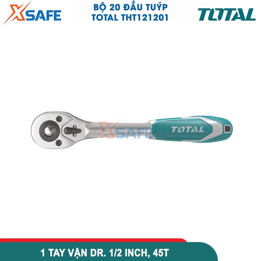 Bộ tuýp 20 chi tiết TOTAL THT121201 | Bộ cần siết 2 chiều kèm đầu tiếp kích thước 1/2 mở bu long, đai ốc cần lực xiết