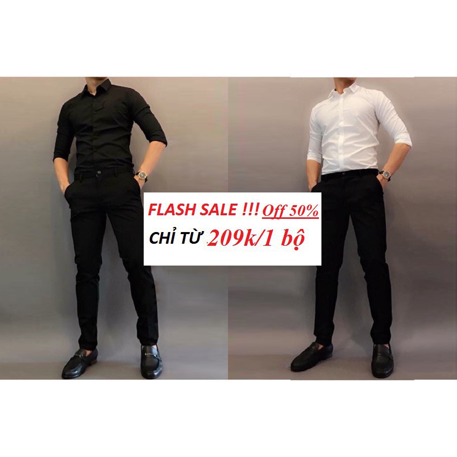 Combo Quần Tây Nam và Sơ Mi cổ bẻ Vải tốt Bền Đẹp co giãn nhẹ chuẩn dáng Chống Xù (Cam kết giống hình) | BigBuy360 - bigbuy360.vn