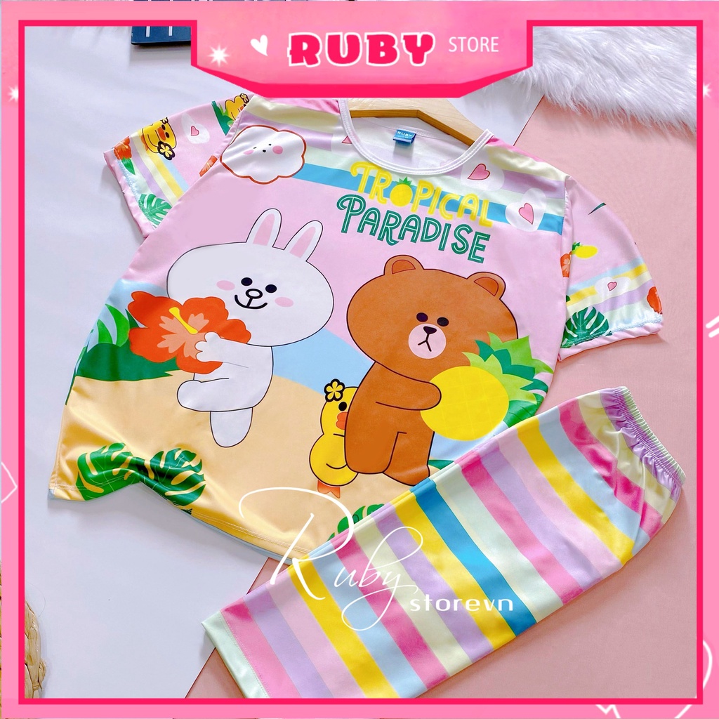 Đồ bộ thun QUẦN LỬNG cho bé mặc nhà size đến 70kg vải mềm mát in hình Doremon kitty Hoạt hình dễ thương DBRBL FULL SIZE