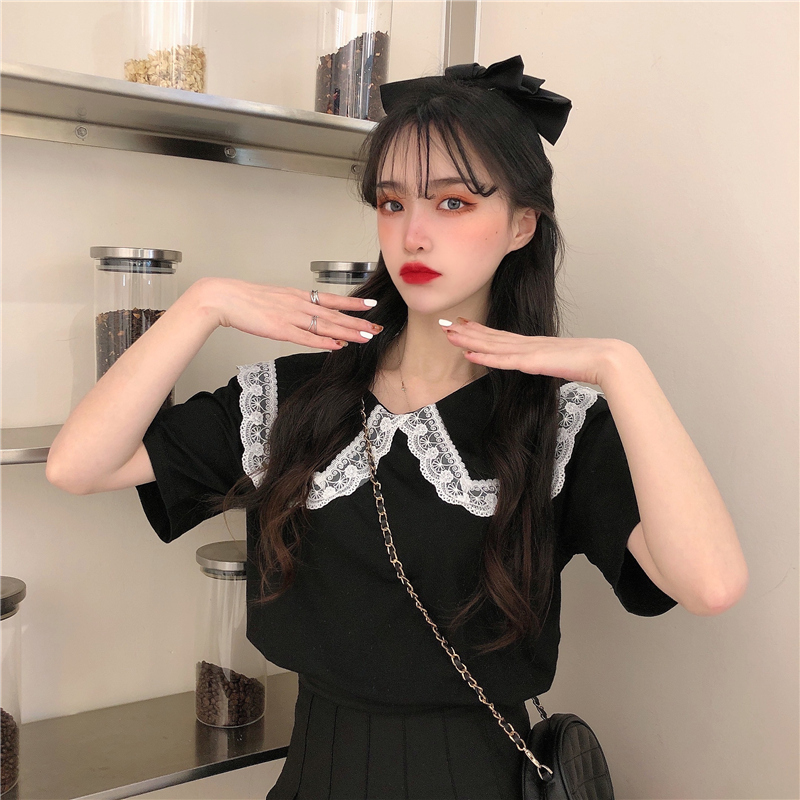 Áo Nữ Tay Ngắn Phối Ren Thời Trang Thanh Lịch