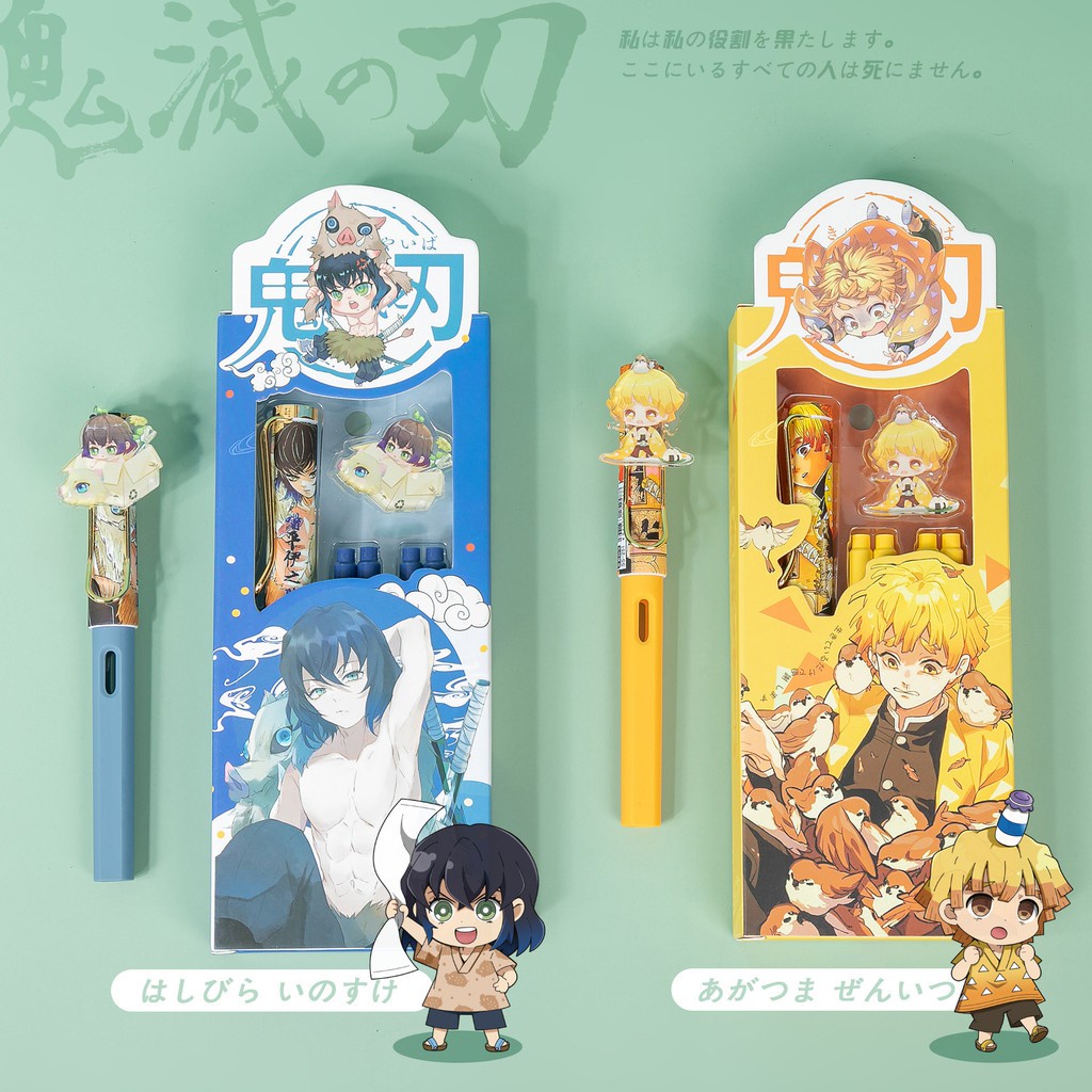 Bộ Bút Máy Kimetsu no Yaiba Có Hộp Mực Điều Chỉnh Tư Thế Ngòi EF Dễ Thương Cho Học Sinh Kamado Tanjirou Nezuko Agatsuma Zenitsu
