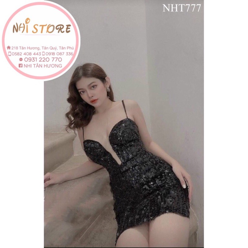 [FREESHIP 50K] Đầm Body Kim Sa Cúp Ngực Phối Lưới Sexy NHISTORE Freesize Dưới 55kg