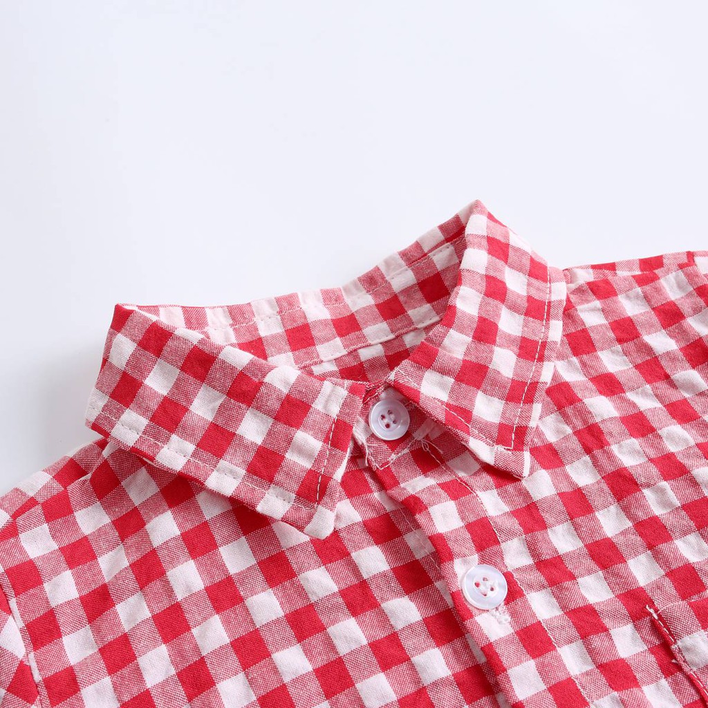 Áo liền quần ngắn Sanlutoz bằng cotton họa tiết ca rô phong cách mùa hè cho bé trai