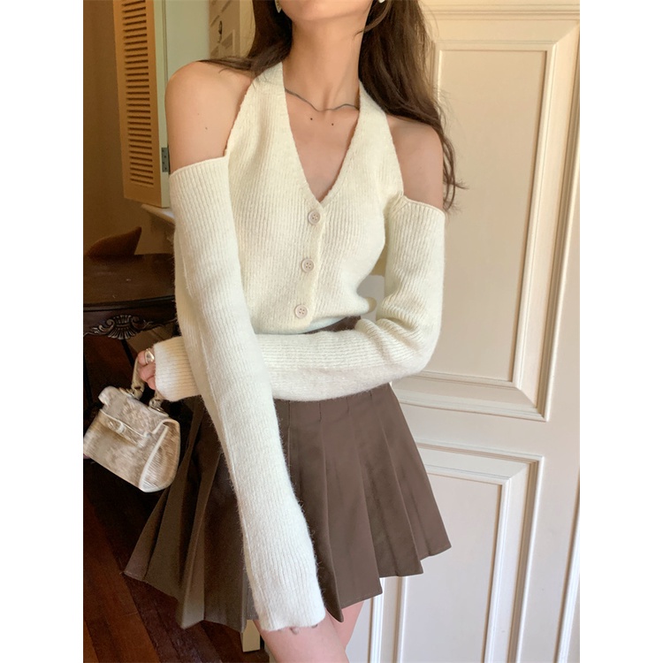 QADCOL Áo thun tay dài cổ chữ V khoét vai thời trang cho nữ