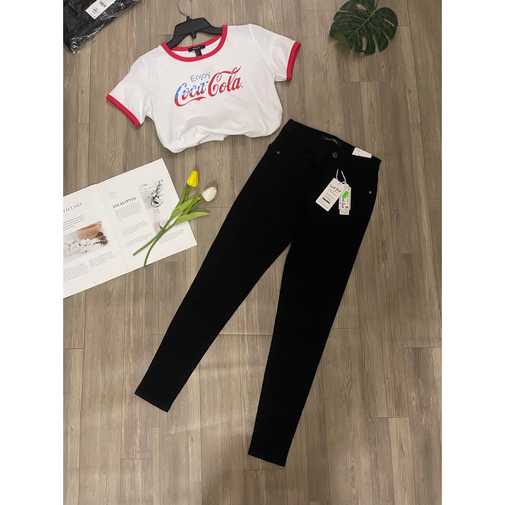 Quần bò Jeans skinny đen ôm VNXK cạp lưng cao co giãn