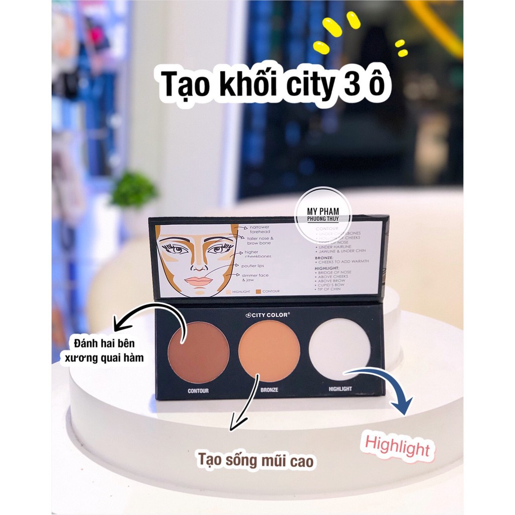 Phấn Tạo khối 3 ô City color , Tạo Khuôn Mặt Trở Lên Thon Gọn