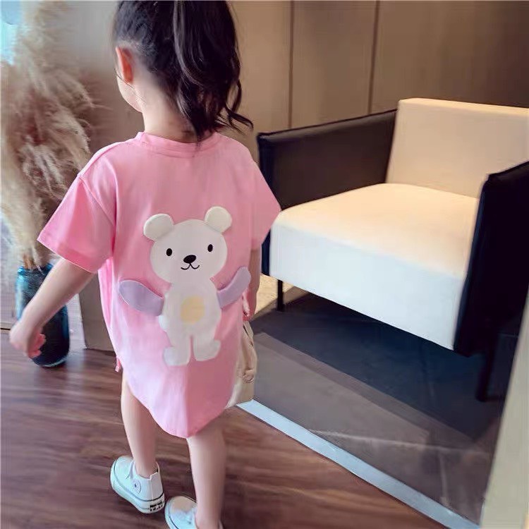 Váy Áo Thun Dài Cho Bé Gái Hình Gấu Phong Cách Hàn Quốc Ken Store