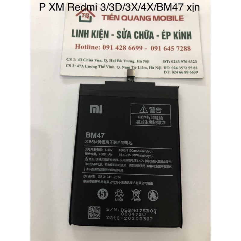 Pin Xiaomi Redmi 3/3D/3X/4X/BM47 xịn