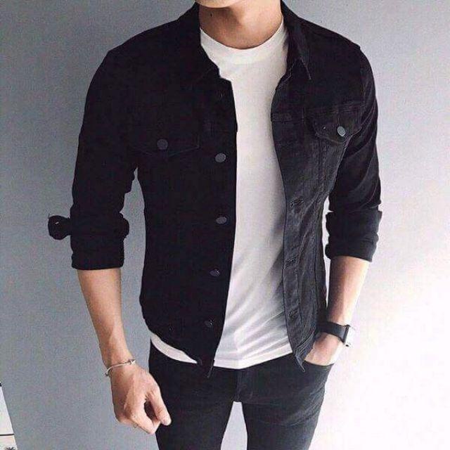 ÁO KHOÁC JEAN ĐEN NAM THỜI TRANG FORM DÁNG ĐẸP CHUẨN + ÁO THUN TRƠN (MUA RIÊNG) - DONG PHUONG FASHION