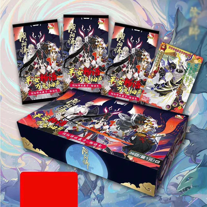 Set 5 ảnh thẻ nhân vật Âm dương sư Onmyoji có skill và hộp đựng card anime chibi