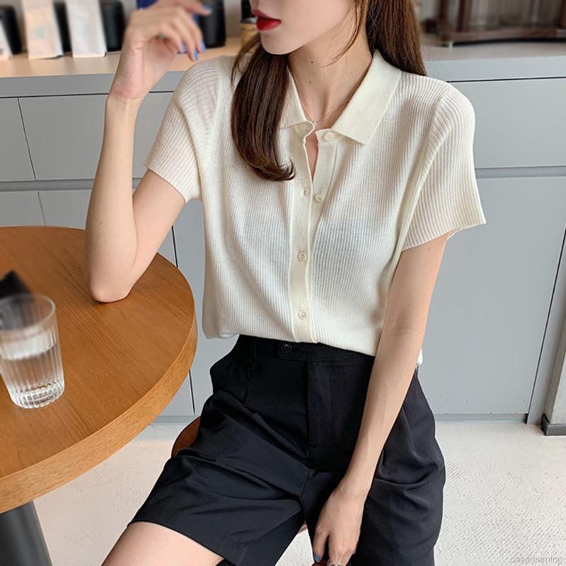 Áo Cardigan Dệt Kim Tay Ngắn Màu Sắc Đơn Giản Phong Cách Hàn Quốc Cho Nữ