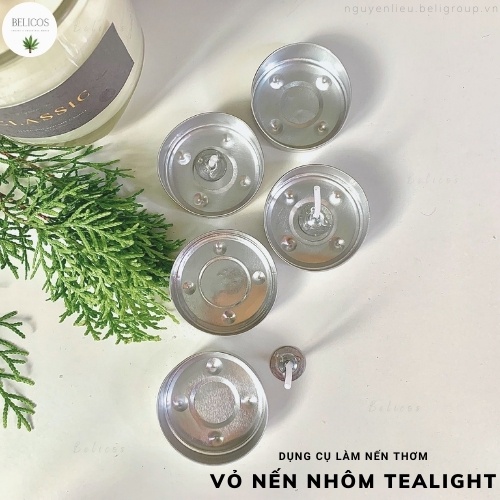 Vỏ nến Tealight nhôm Kèm bấc cotton [Bộ 10 vỏ] Cốc đựng nến Tealight