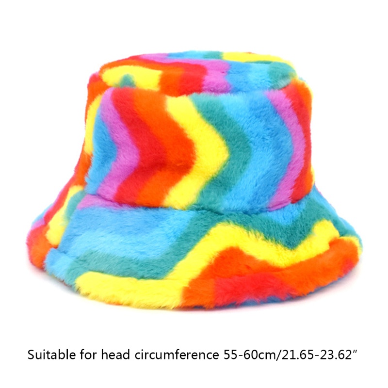 Nón Tai Bèo Giả Lông Thỏ Họa Tiết Sọc Cầu Vồng Phong Cách Hipster
