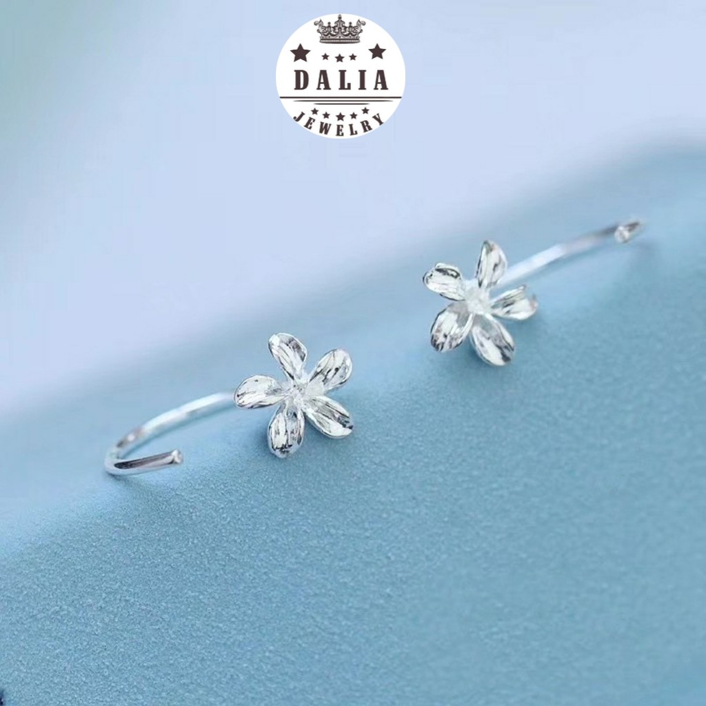 Bông tai bạc nữ dạng móc hoa 5 cánh tiểu thư DaLiA Jewelry khuyên tai bạc không cần chốt xinh xắn