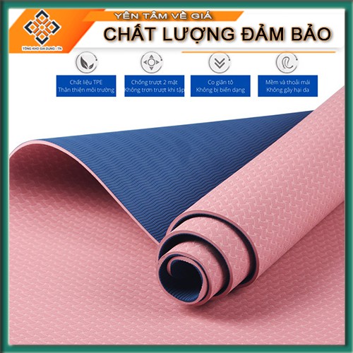 Thảm tập yoga TPE 2 lớp, thảm tập yoga cao cấp dày 6mm, chống trơn trượt và không thấm mồ hôi