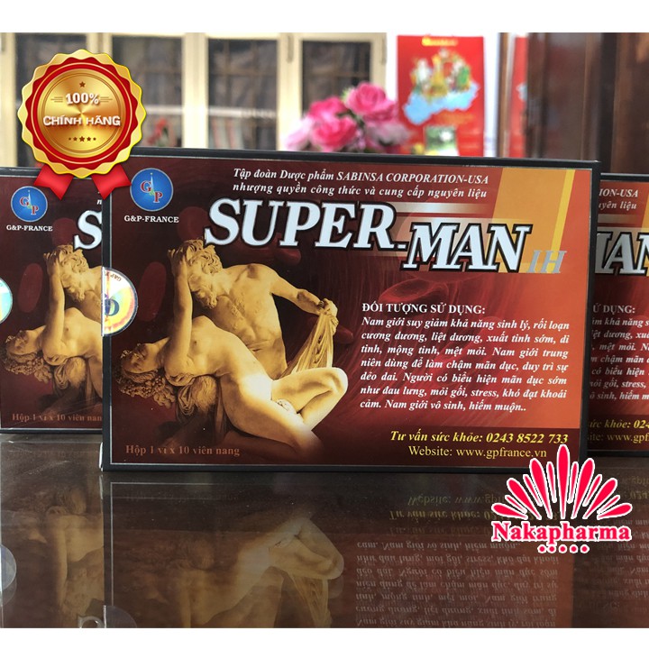 Super-Man 1h G&amp;P France – Giúp bổ thận tráng dương, tăng cường sinh lý, tăng hormone nam, ngừa mãn dục sớm Superman GP