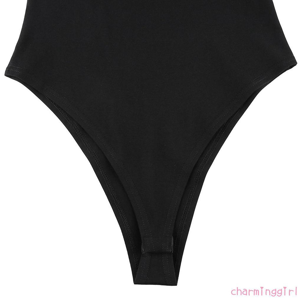 Bộ áo liền quần hở vai dáng ôm khoét lỗ màu trơn kiểu bất đối xứng thời trang cho phụ nữ