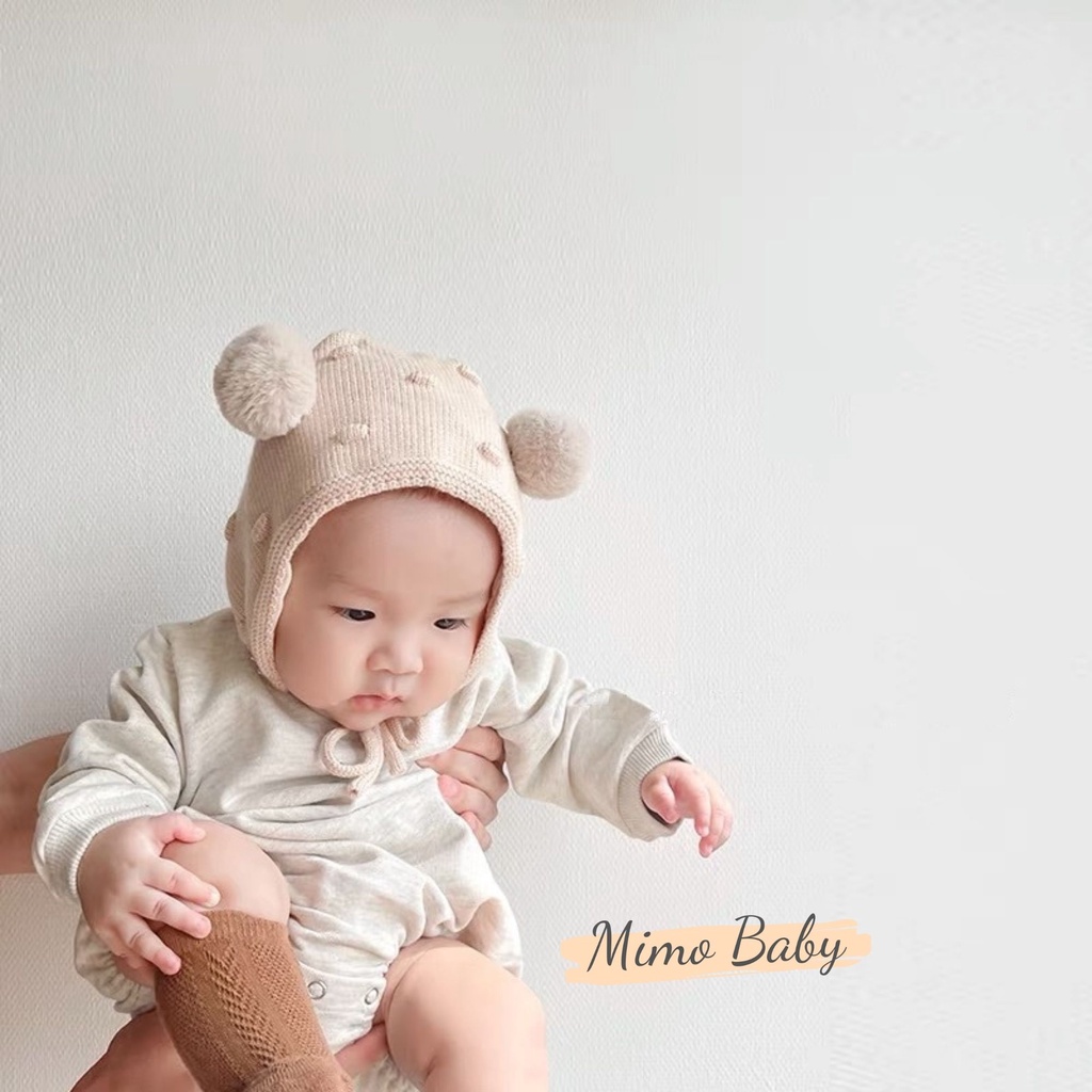 Mũ nón len cột dây 2 quả bông đáng yêu cho bé Mimo Baby ML59