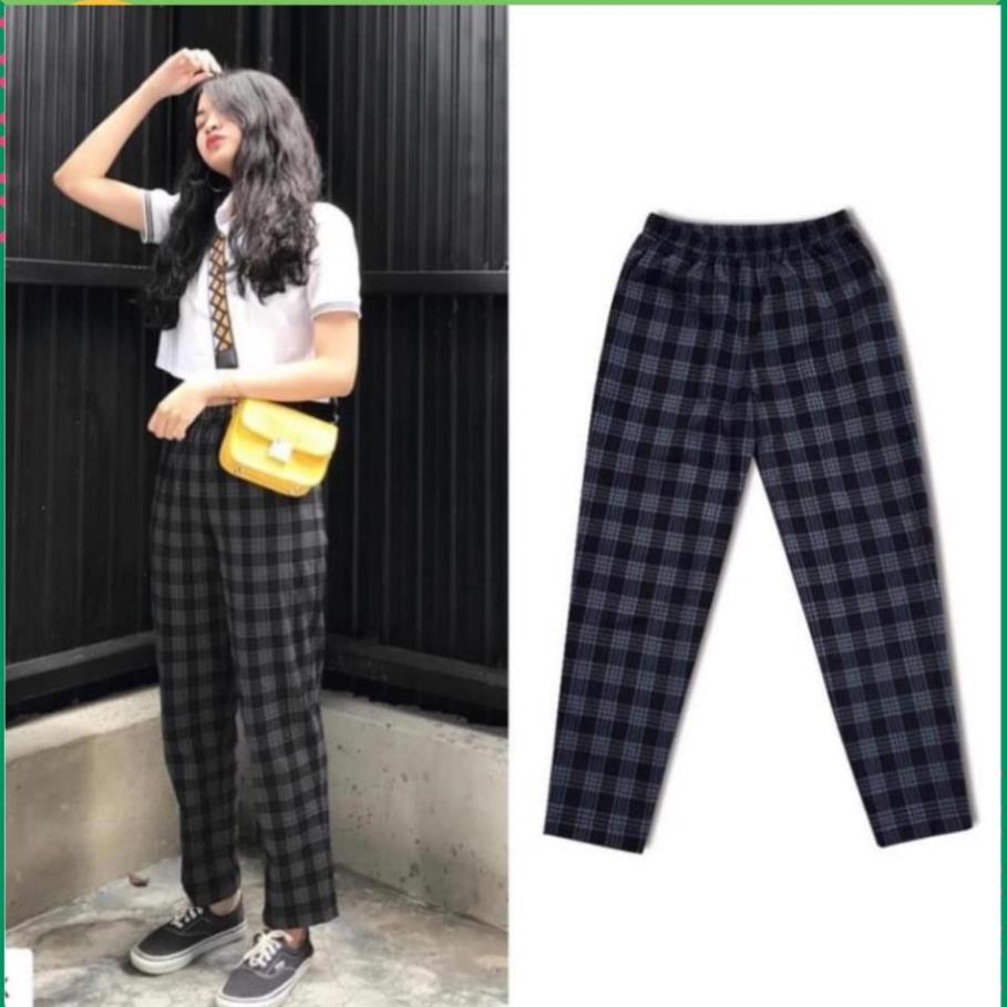 Tabistore QUẦN SỌC CARÔ XANH ĐEN - PLAID PANTS KAKI UNISEX