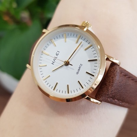 Đồng hồ nữ nam đôi đeo tay dây da chính hãng Halei mạ vàng chống nước thời trang giá rẻ | BigBuy360 - bigbuy360.vn