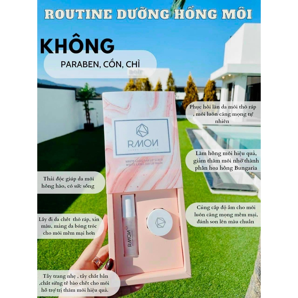 SET DƯỠNG HỒNG MÔI RMON WHITE LABEL DIA LIP SCRUB &amp; LIP BALM CHÍNH HÃNG - 11257