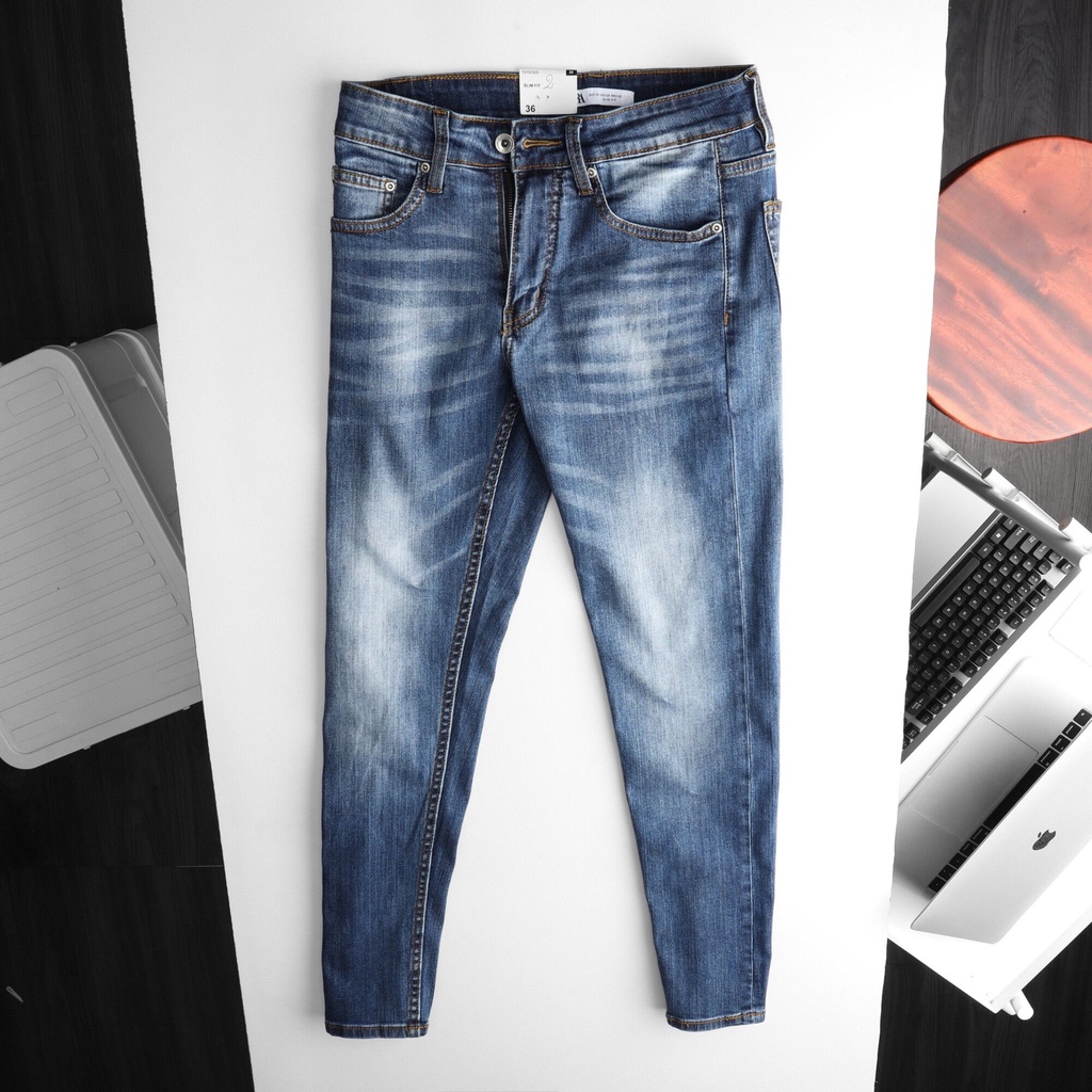 Quần Jean Nam xanh wash - Haian jean - Form Slimfit - chất vải co dãn