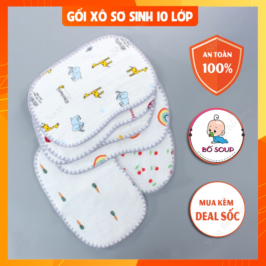 Gối xô sơ sinh cotton 10 lớp mềm mại thấm hút mồ hôi cho trẻ sơ sinh