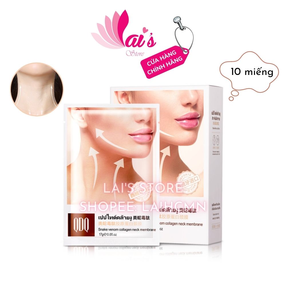 Hộp 10 Miếng Mặt Nạ Cổ Nọc Rắn QDQ Snake Venom Collagen Neck Membrane Dưỡng Ẩm, Trắng Sáng, Căng Mịn, Giảm Nếp Nhăn Ở Cổ