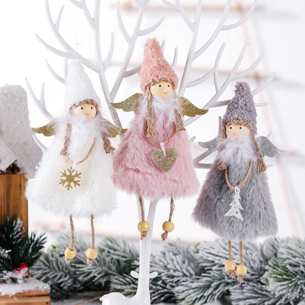 [ Christmas Plush Girl Cute Angel Doll Pendant Decoration for Home Living Room Bedroom New Year Xmas Gift ]