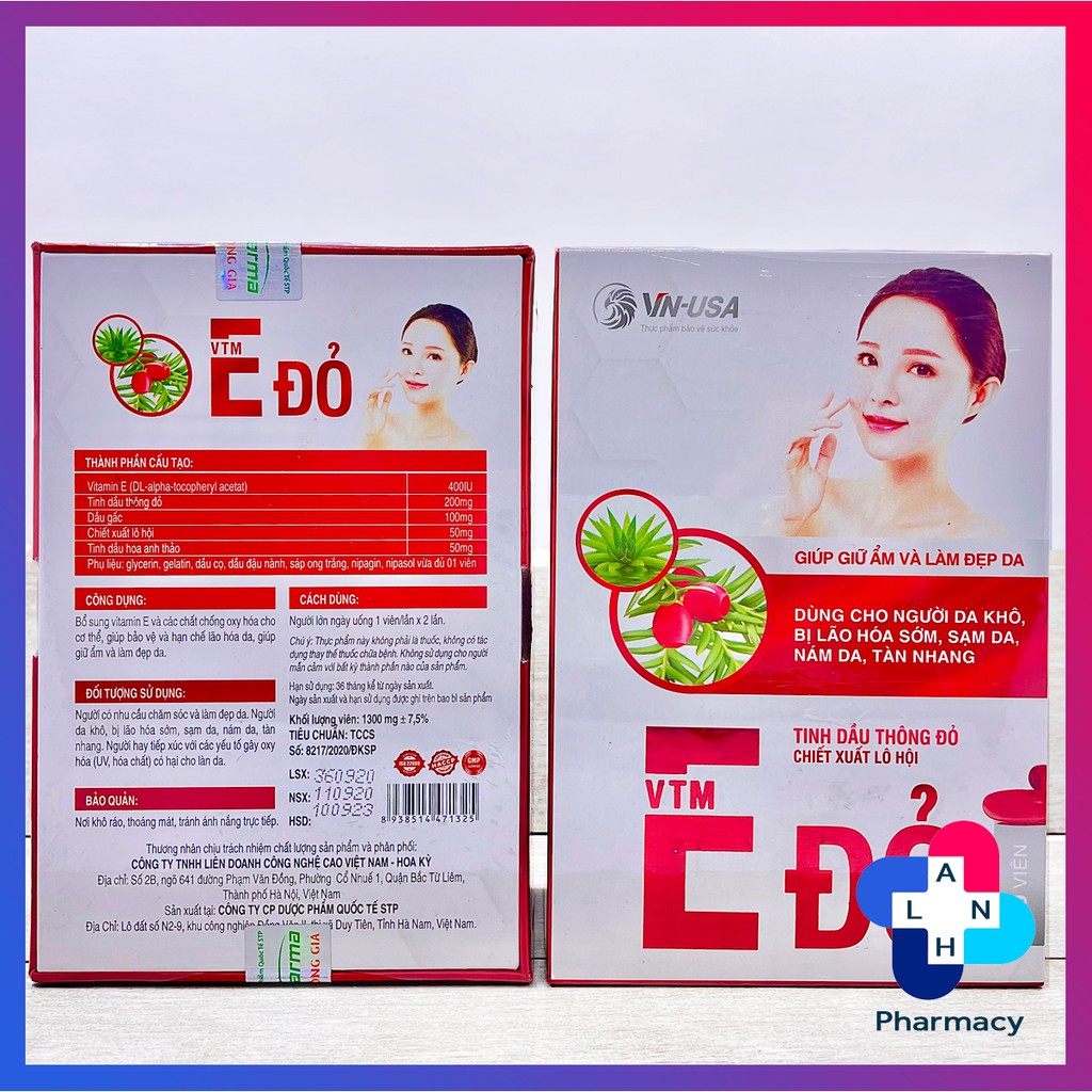VTM E Đỏ (Hộp 30 viên) - Vitamin E đỏ giúp giữ ẩm và làm đẹp da. | BigBuy360 - bigbuy360.vn
