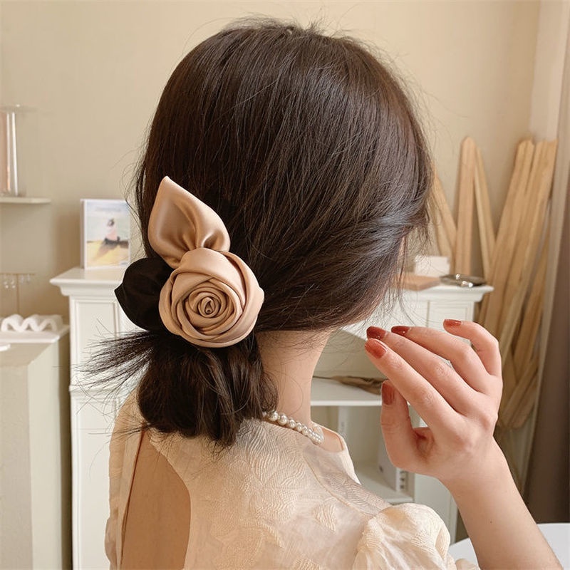 Kẹp Tóc Hình Hoa Hồng Bằng Satin Phong Cách Vintage Cho Nữ